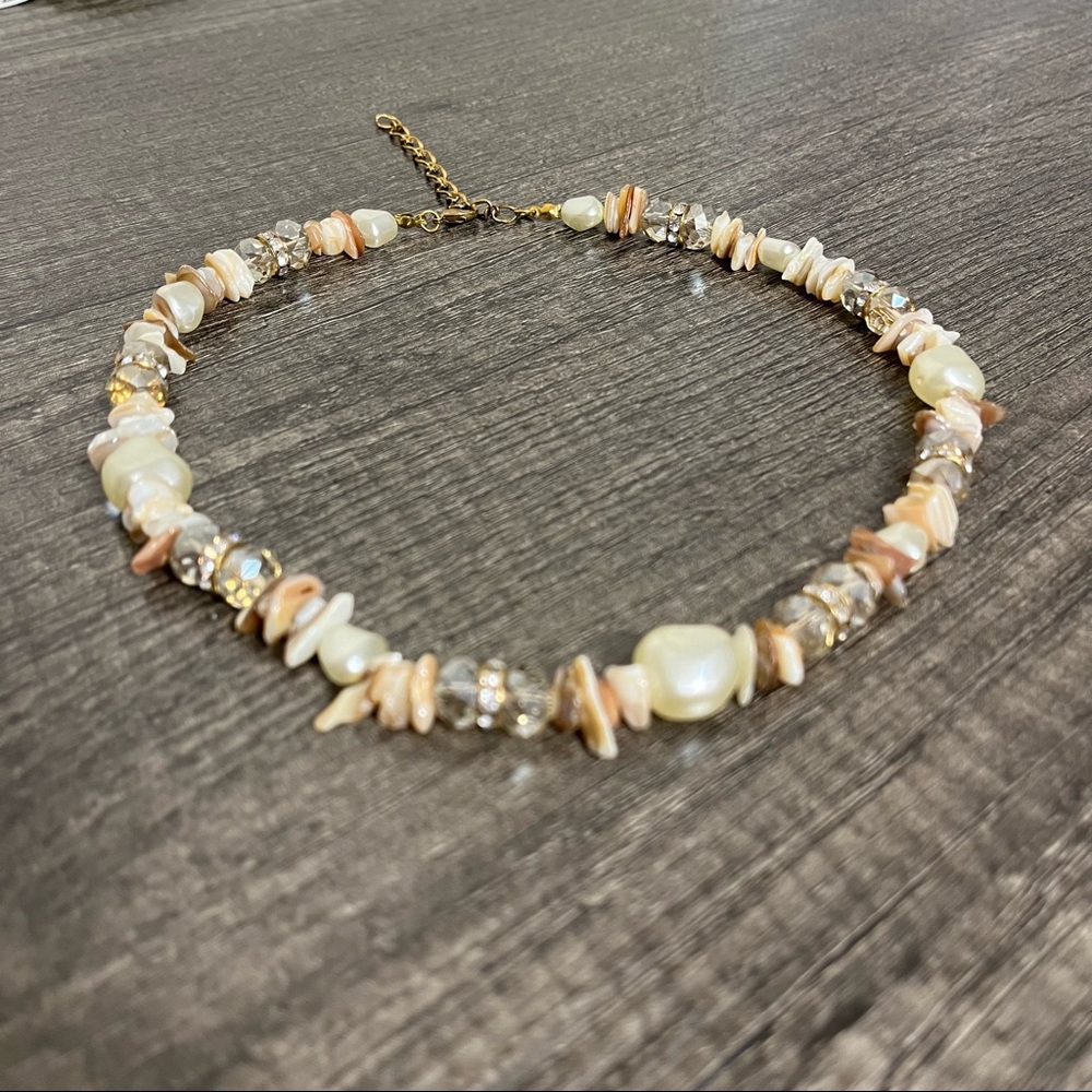 Vintage Pearl, Shell, Bead, and Crystal Necklace, Adj Approx 17-20” - Picture 6 of 12